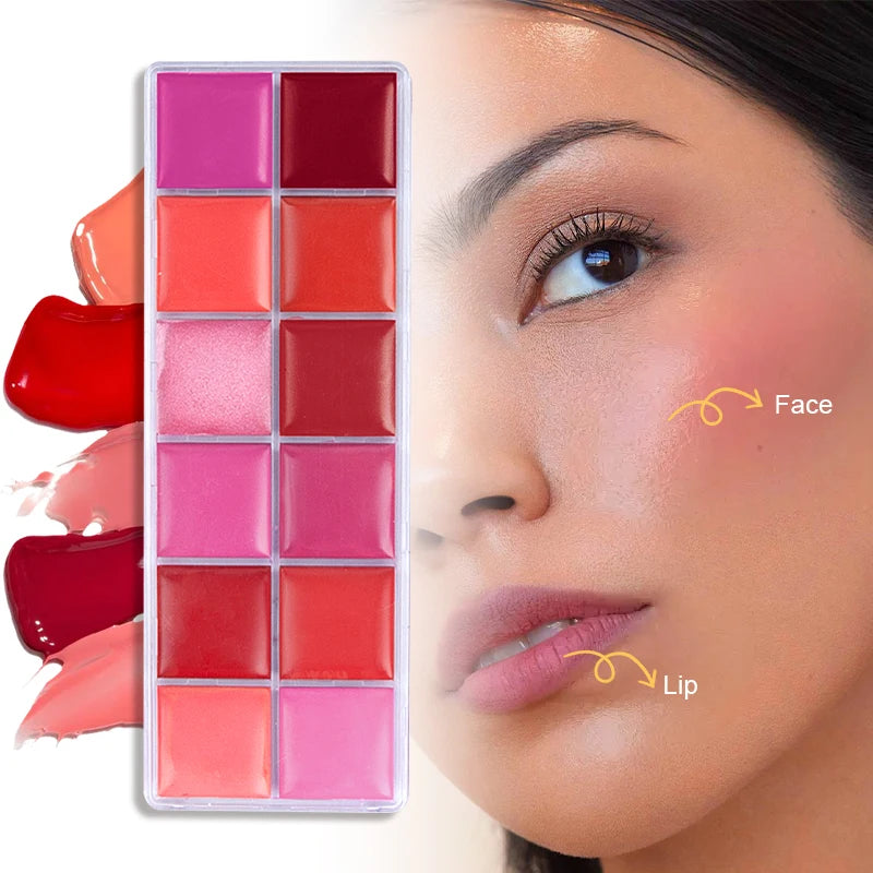 12-Color Versatile Lipstick and Blush Makeup Palette