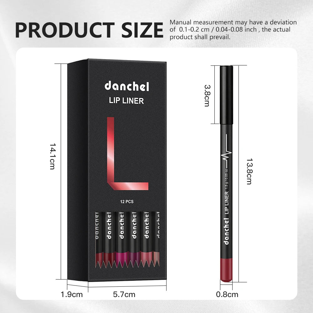 12-Color Waterproof Matte Lip Liner Pencil Set - 17