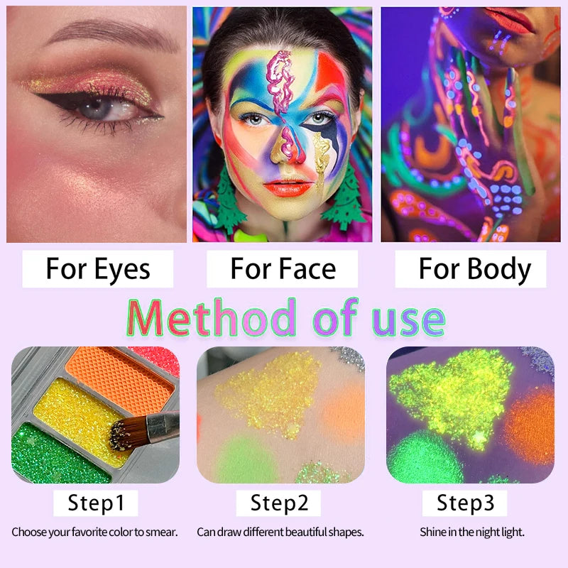 10-Color Neon UV Glow-in-the-Dark Face and Eye Makeup Palette