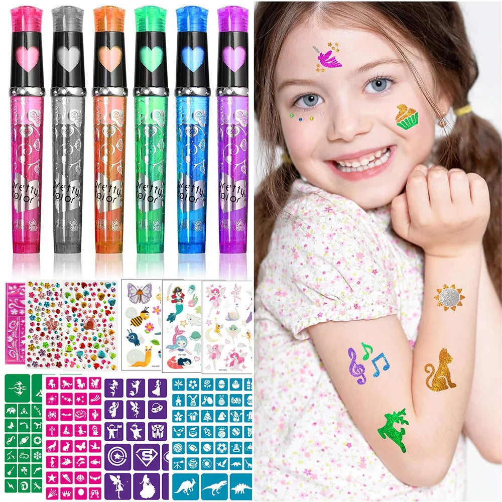 Temporary Glitter Tattoo Art Kit for Kids and Parties