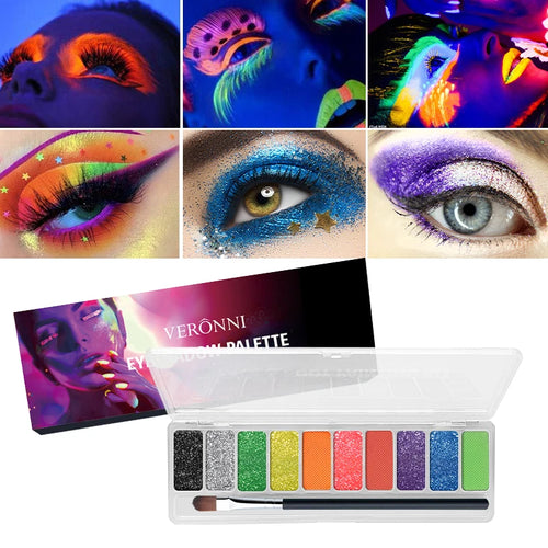 10-Color Neon UV Glow-in-the-Dark Face and Eye Makeup Palette