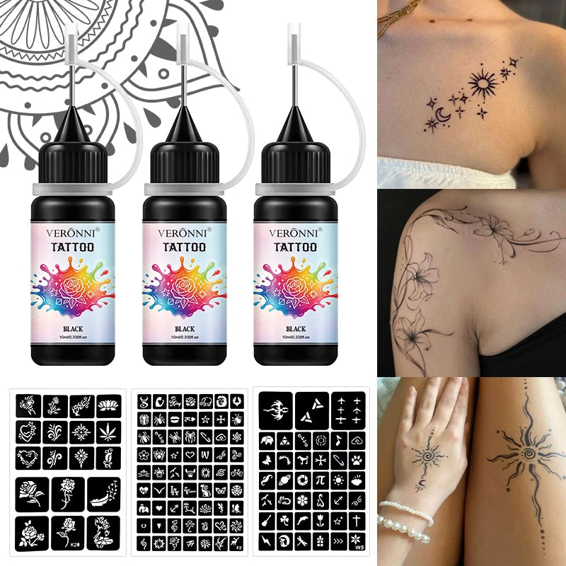 Temporary Tattoo Ink Kit with Stencils for DIY Body Art