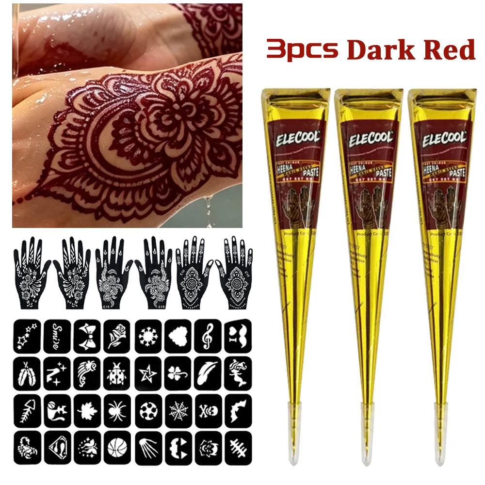 Temporary Henna Tattoo Kit with Stencils for DIY Body Art - 18