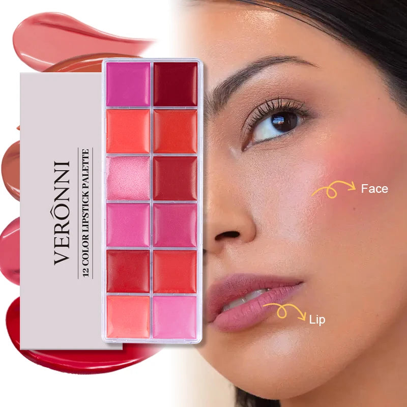 12-Color Versatile Lipstick and Blush Makeup Palette - 9