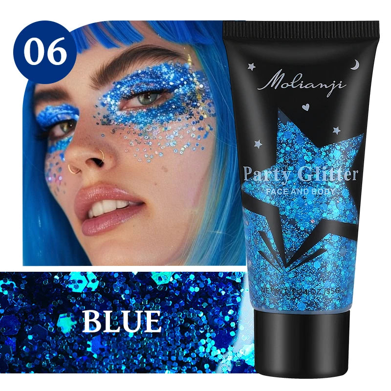 Waterproof Face and Body Glitter Gel for Parties