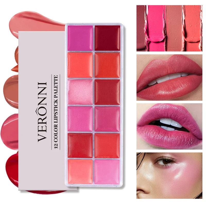 12-Color Moisturizing Lip Gloss Palette for Long-Lasting Makeup