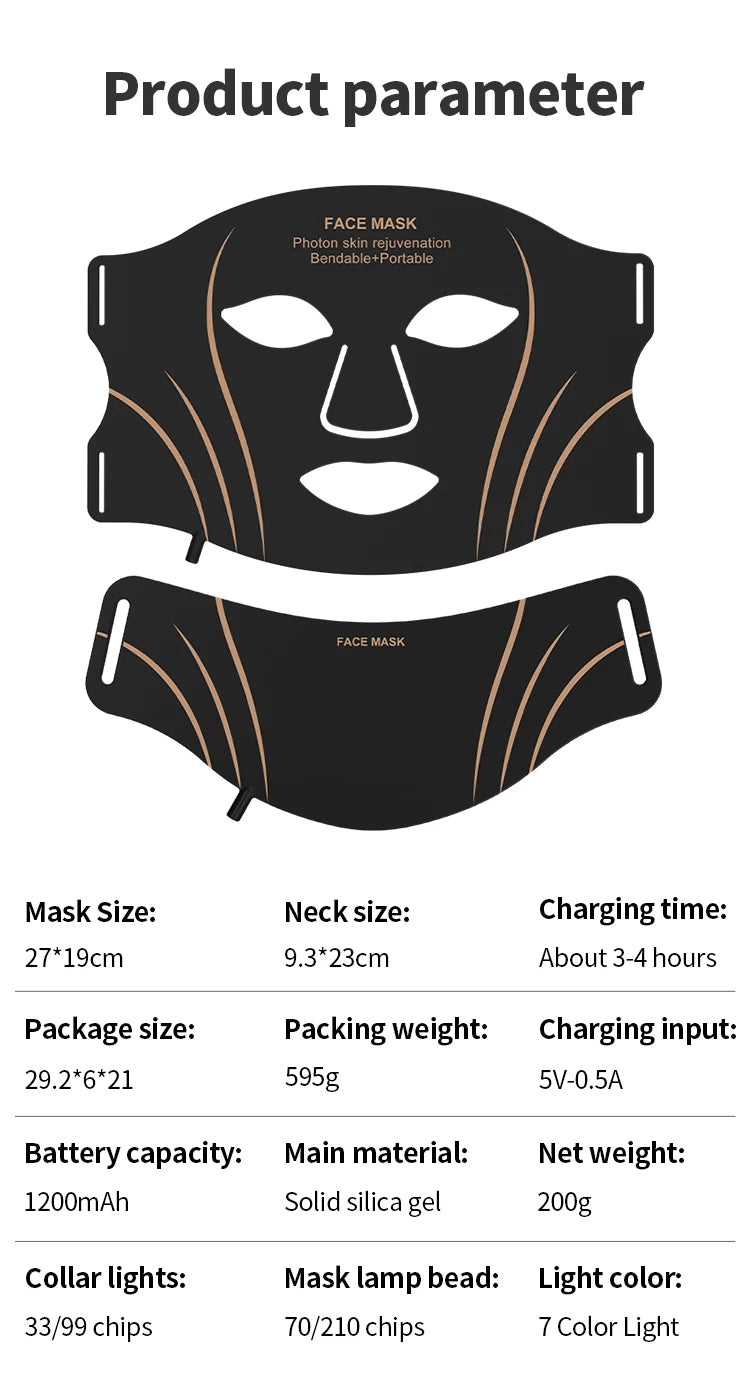7-Color LED Light Therapy Face and Neck Mask - 16