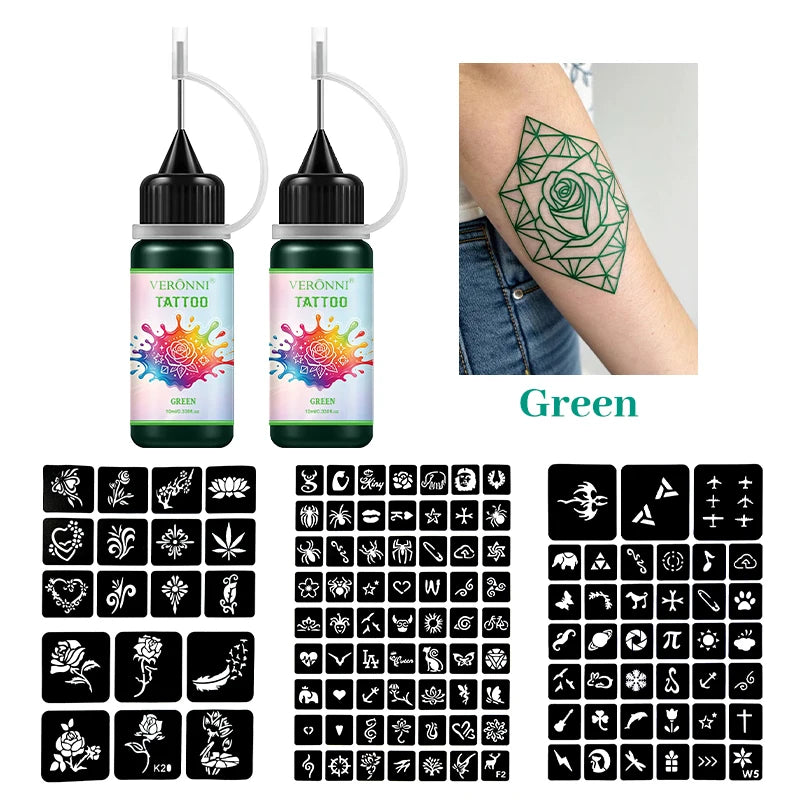Temporary Tattoo Ink Kit with Stencils for DIY Body Art
