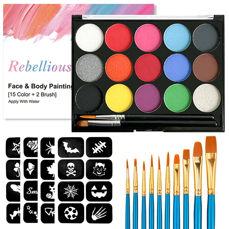 15-Color Professional Face and Body Paint Palette