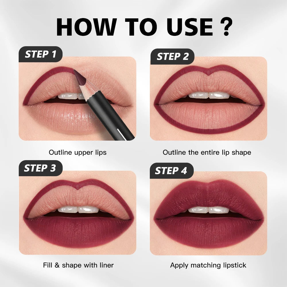 12-Color Waterproof Matte Lip Liner Pencil Set - 11