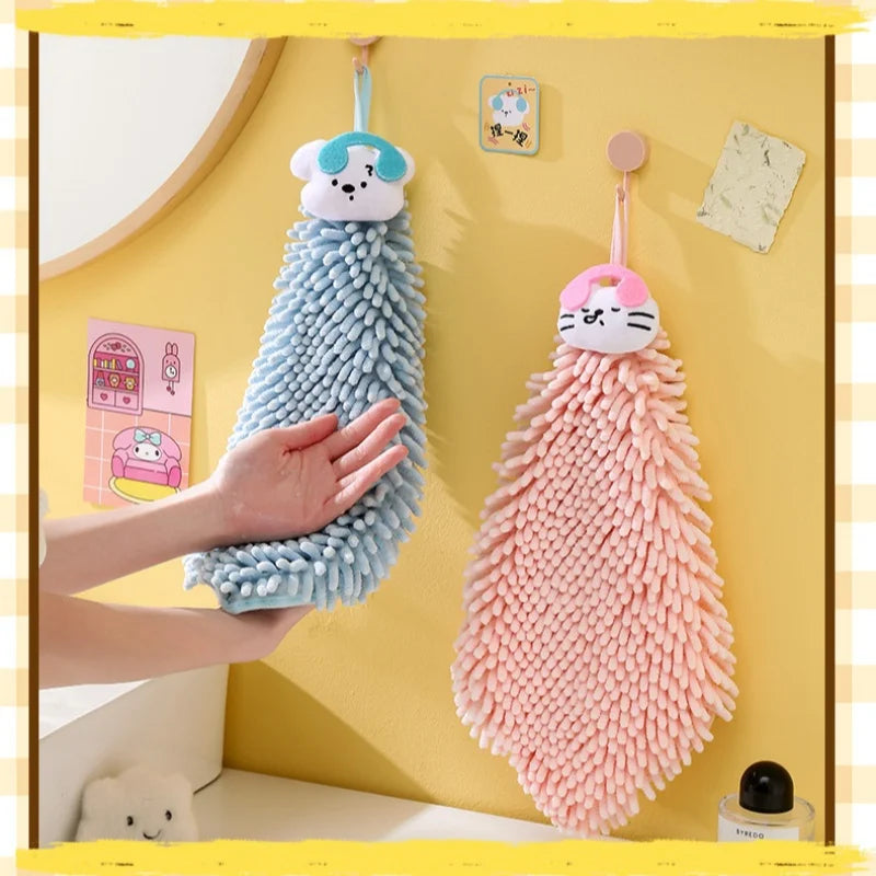 Cute Cartoon Chenille Hanging Hand Towel for Kitchen and Bathroom