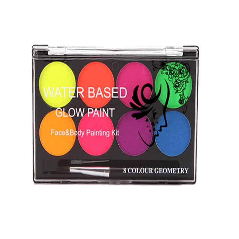 8-Color UV Glow Neon Face and Body Paint Palette
