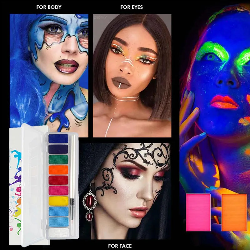 10-Color Neon UV Glow Face and Body Paint Palette - 9