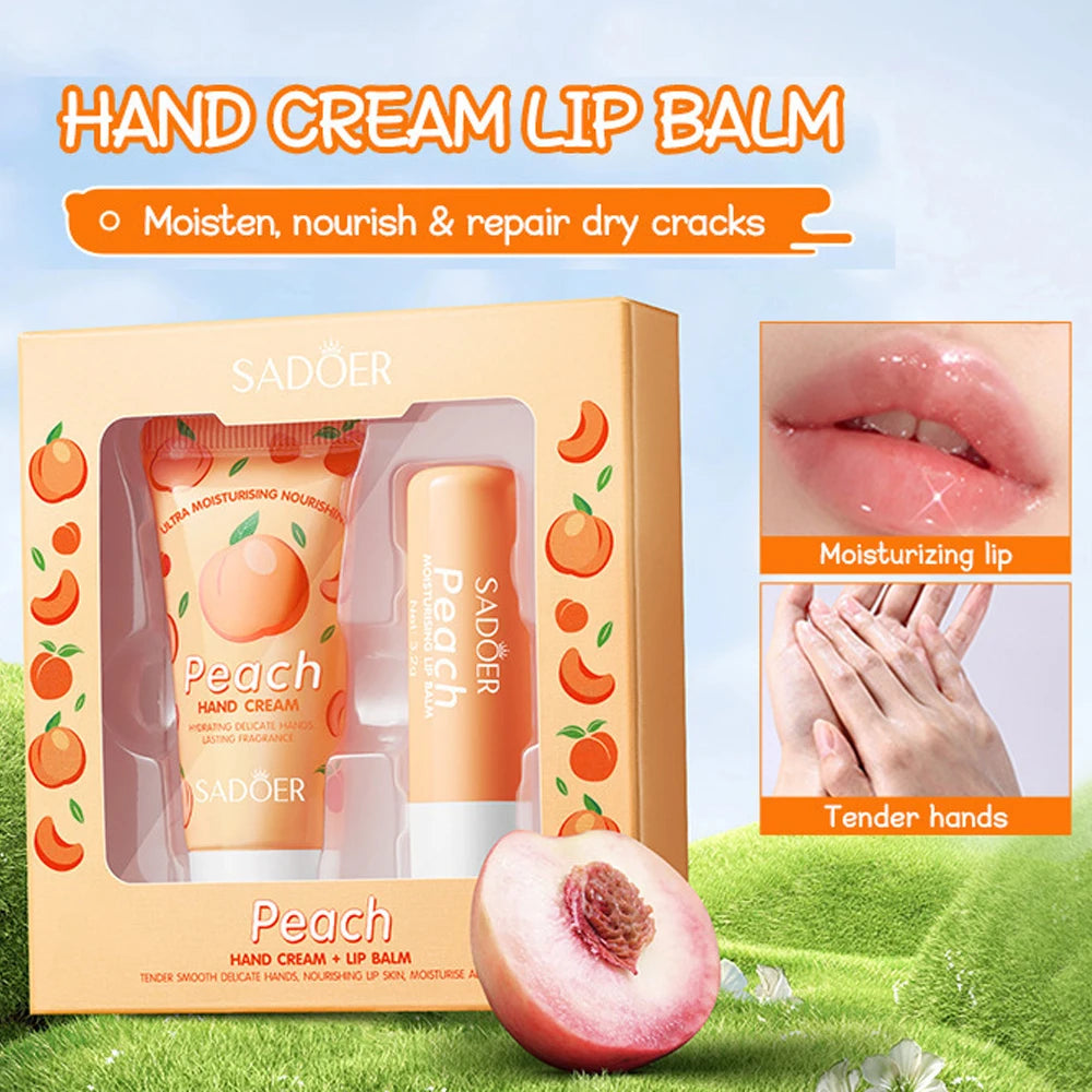 Moisturizing Peach Hand Cream and Lip Balm Set - 6