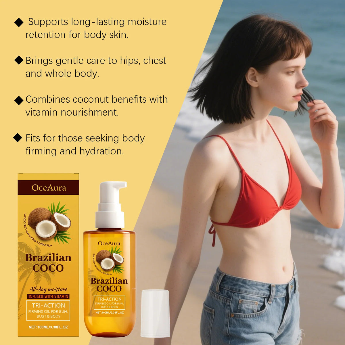 Coconut Body Firming Oil for Skin Hydration and Elasticity