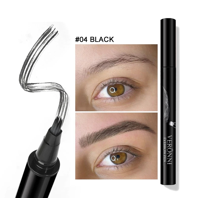 Waterproof 4-Tip Liquid Eyebrow Pen for Natural Brows