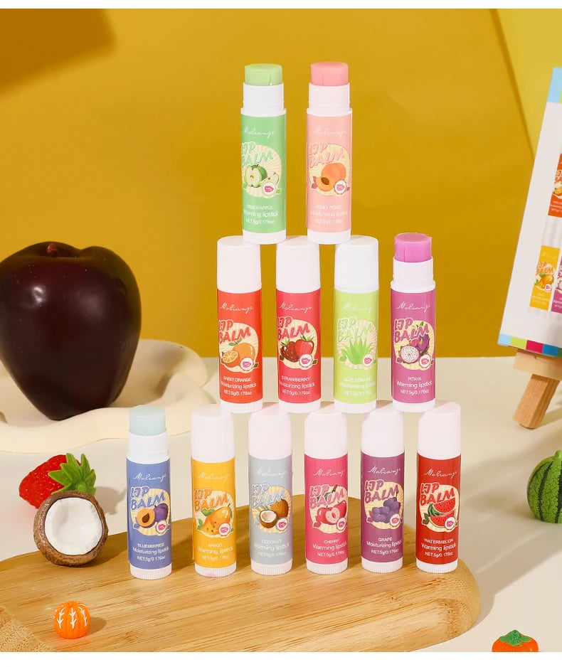 12-Piece Fruity Moisturizing Lip Balm Set for Dry Lips