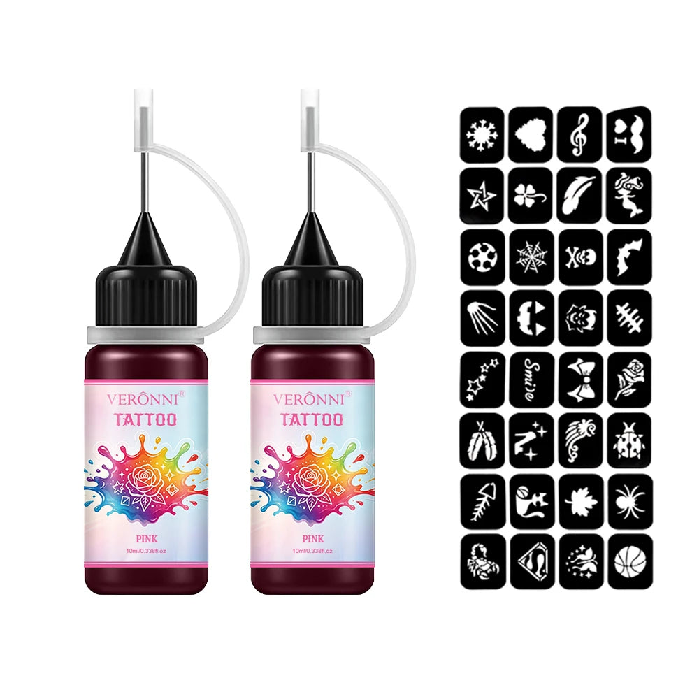 Waterproof Temporary Tattoo Ink Kit with Stencils