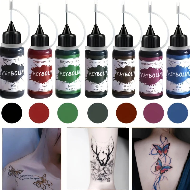 Long-Lasting Temporary Tattoo Ink Kit with Stencils