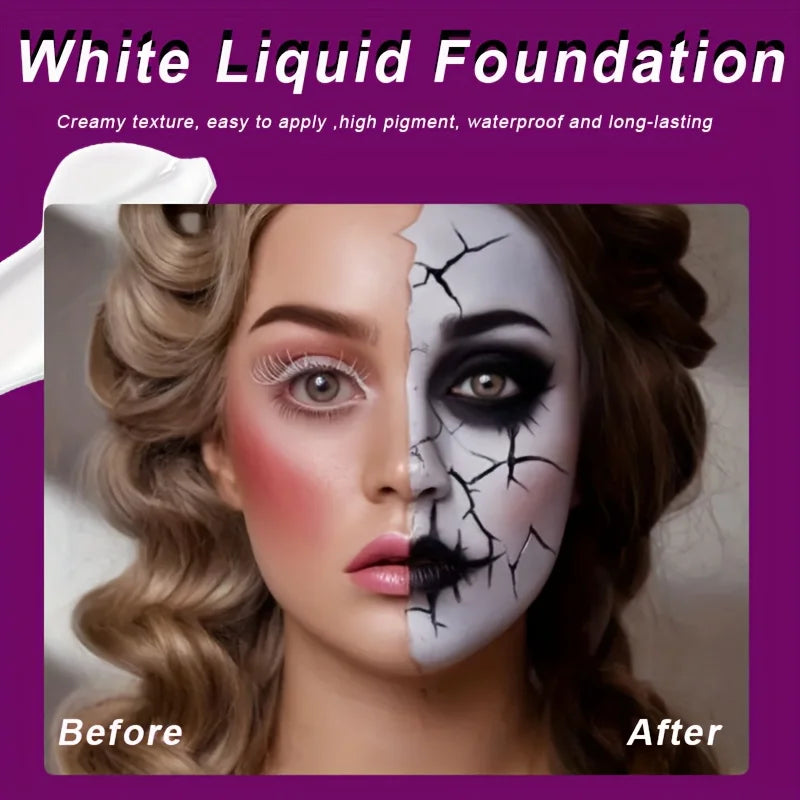 Full Coverage White Halloween Makeup Kit with Brush - 2