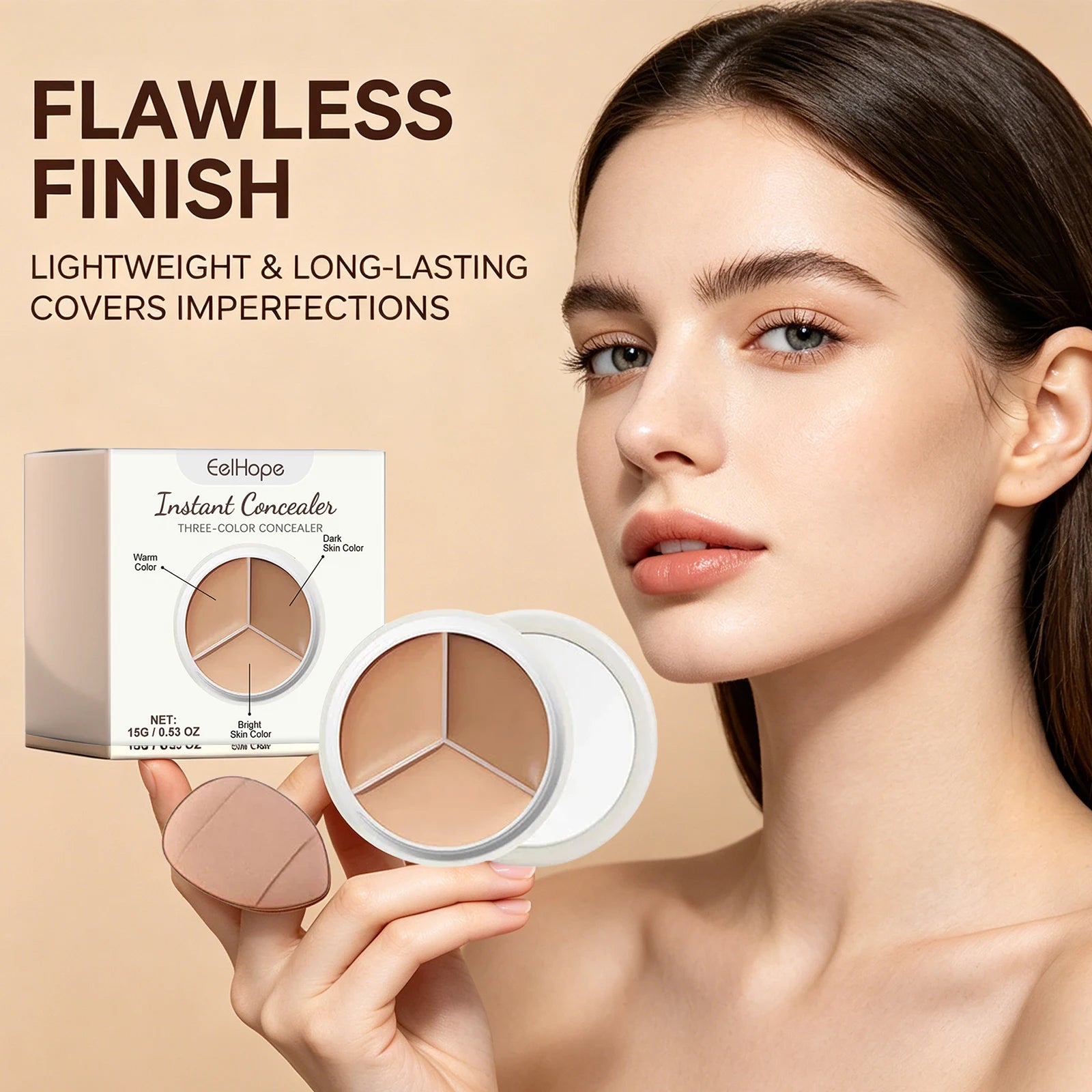 3-Color Cream Concealer Palette for Dark Circles and Blemishes - 4