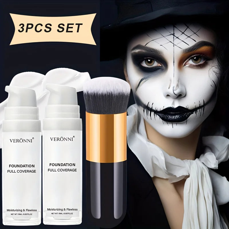 Full Coverage White Halloween Makeup Kit with Brush - 8