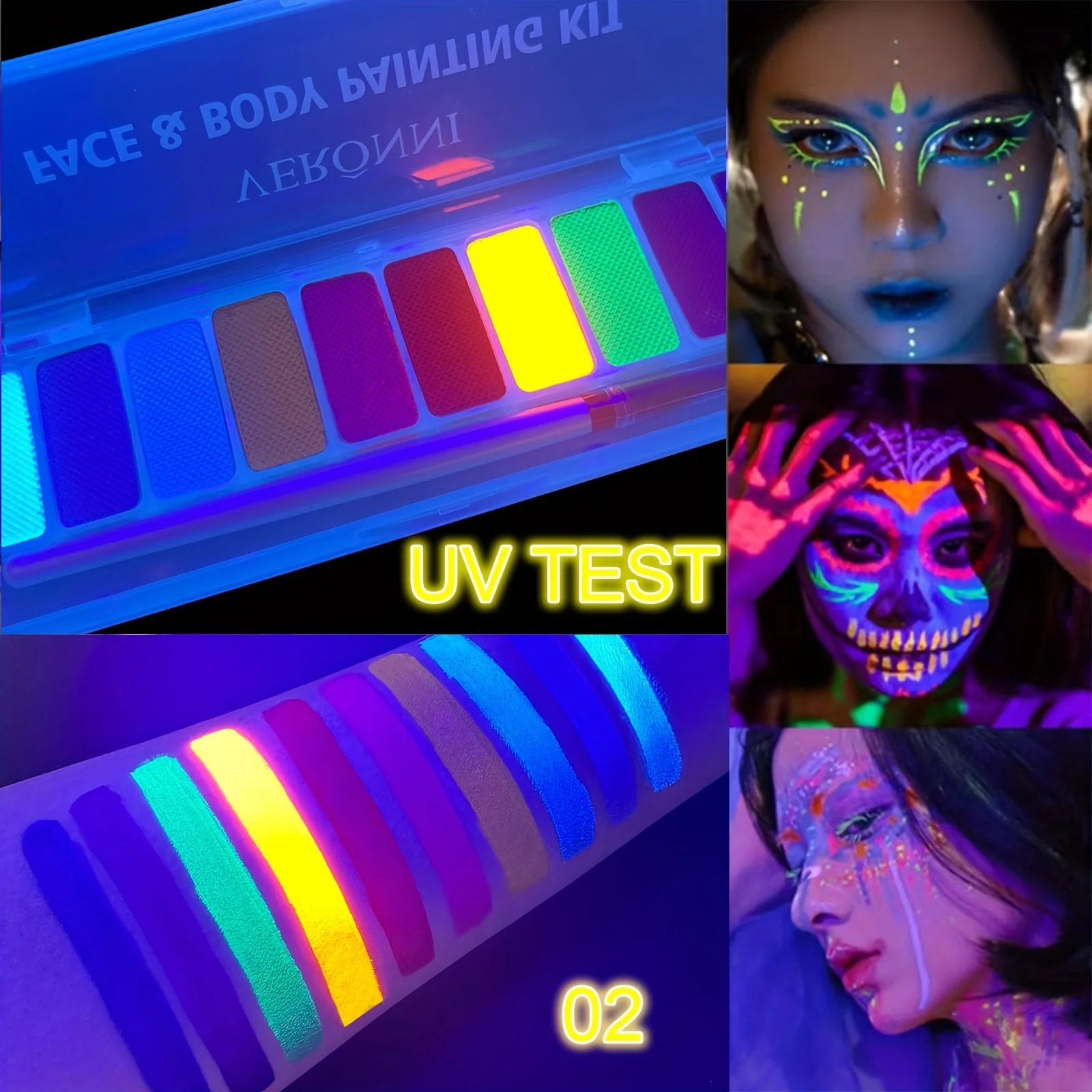 10-Color Neon UV Glow Face and Body Paint Palette - 1