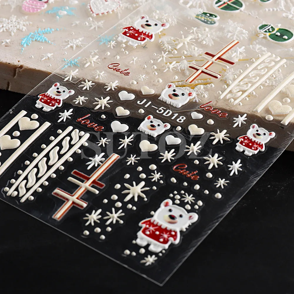 5D Embossed Christmas Nail Art Stickers - 16