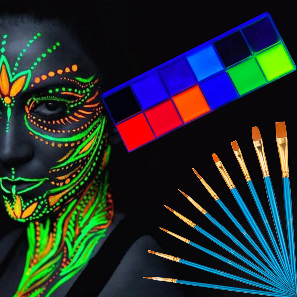 12-Color Professional UV Glow Face and Body Paint Set