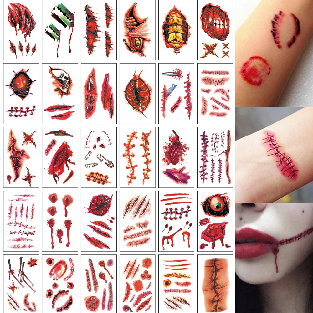 Realistic 3D Scar Tattoos for Halloween Costumes and Cosplay