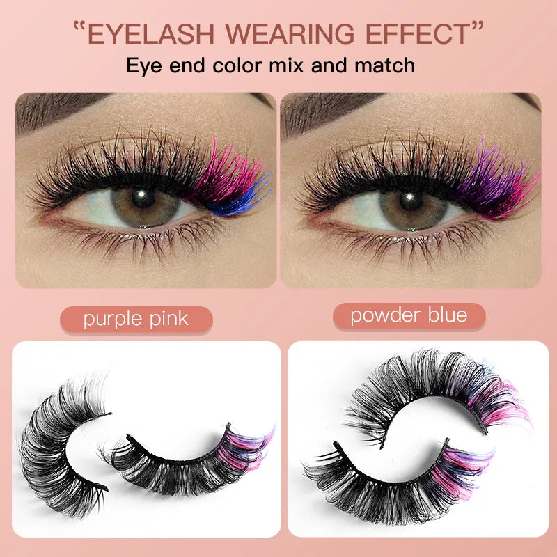 3D Colorful Thick False Eyelashes Set