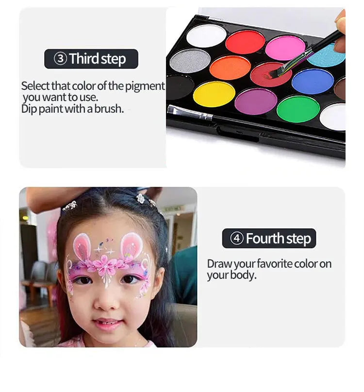 15-Color Professional Face and Body Painting Kit - 12