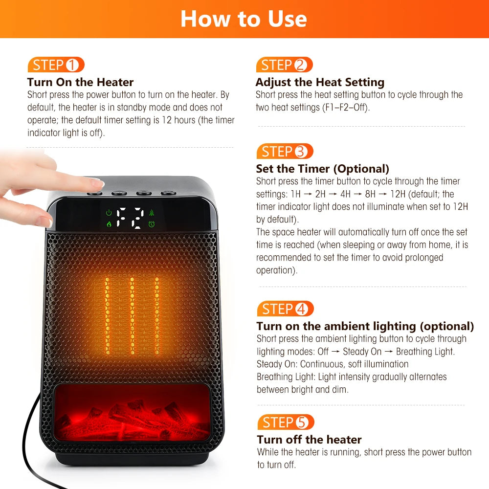 Portable Electric Space Heater with Rapid Ceramic Heating - 17