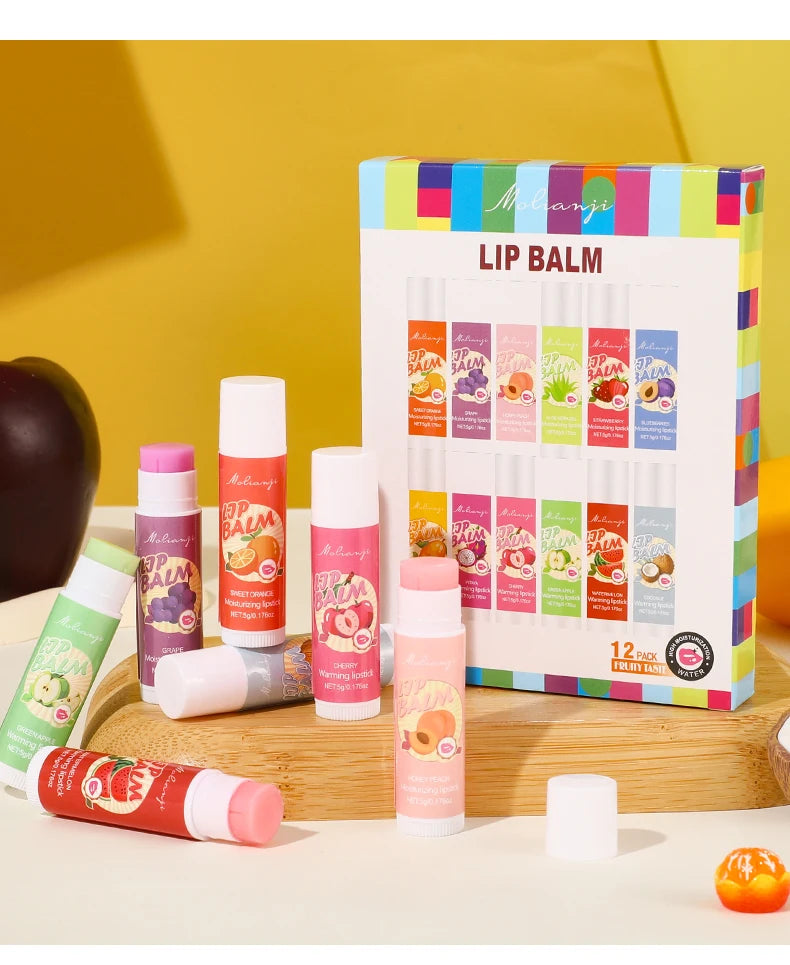 12-Piece Fruity Moisturizing Lip Balm Set for Dry Lips - 35