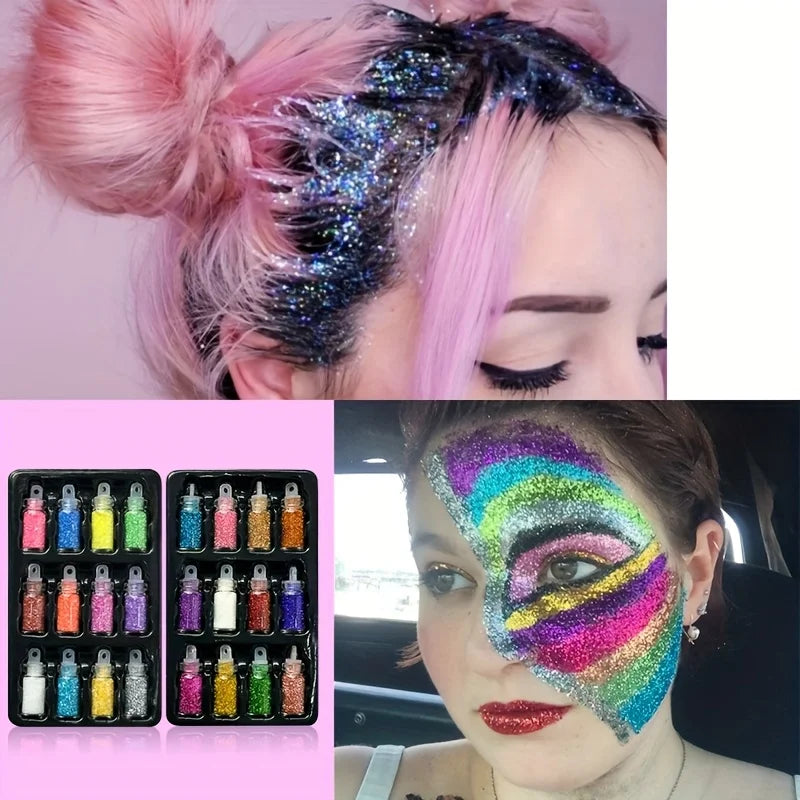 24-Color Glitter Temporary Tattoo Kit with Stencils and Brushes