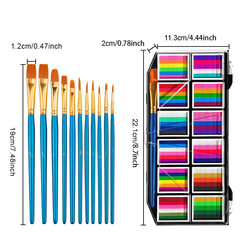 12-Color Rainbow Face and Body Paint Palette for Kids and Parties - 13