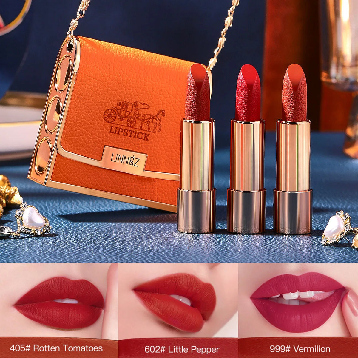 Velvet Matte Lipstick Set with Mini Chain Bag
