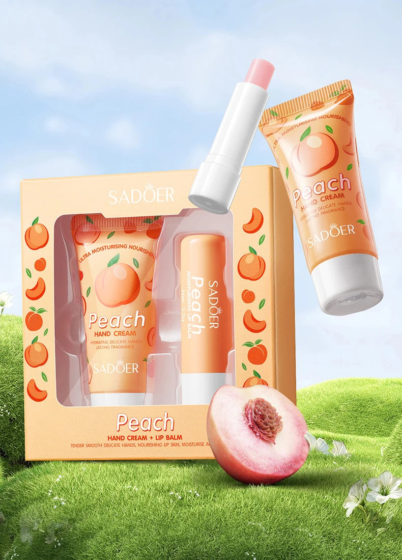 Moisturizing Peach Hand Cream and Lip Balm Set