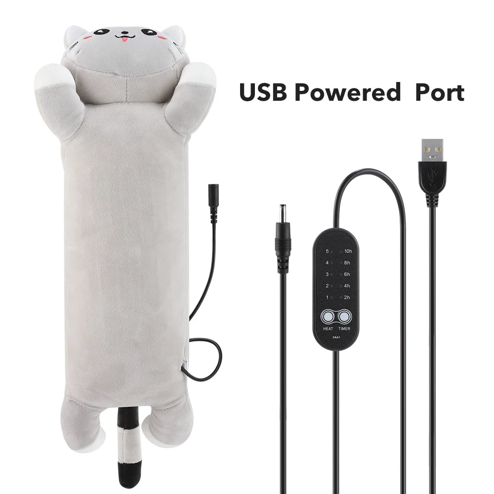 USB Heated Cat Plush Pillow for Period Cramps and Back Pain - 17