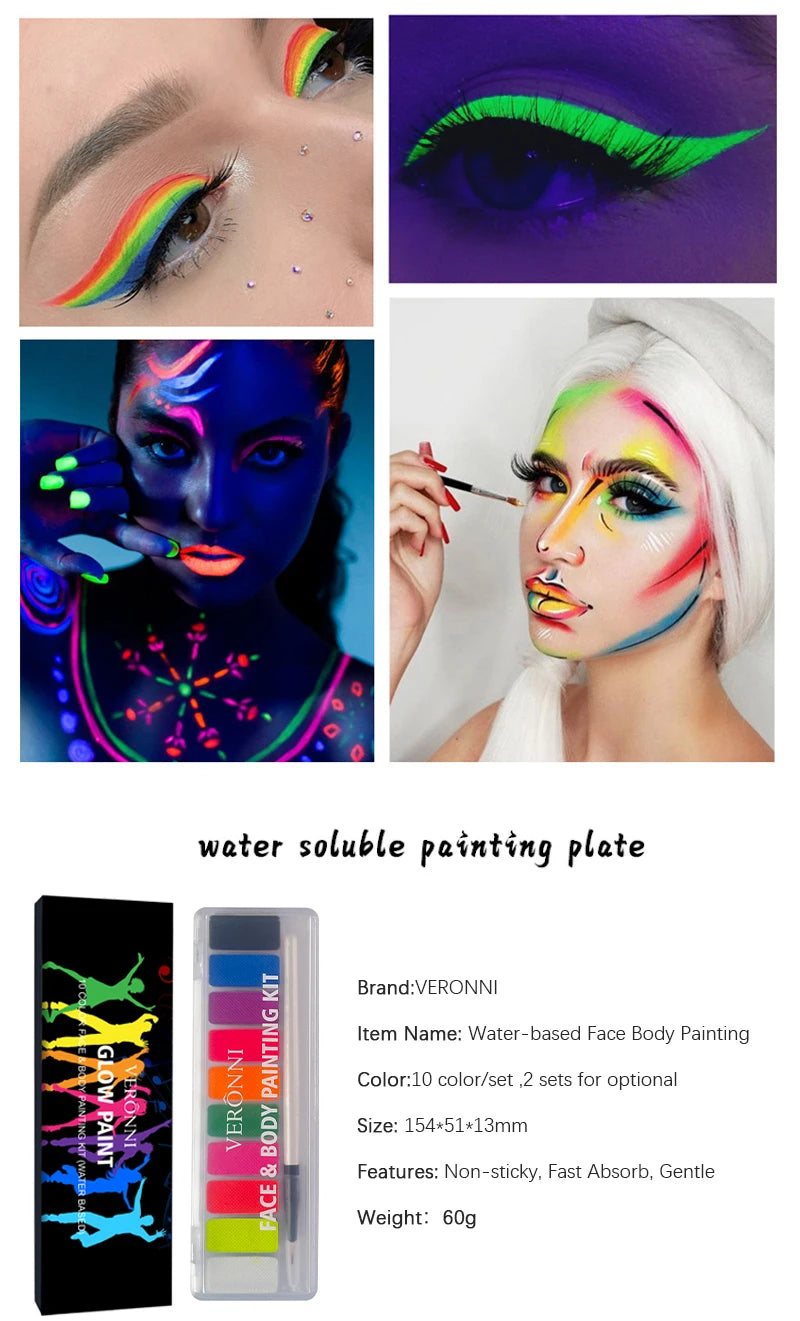 10-Color UV Glow Face and Body Paint Palette - 9