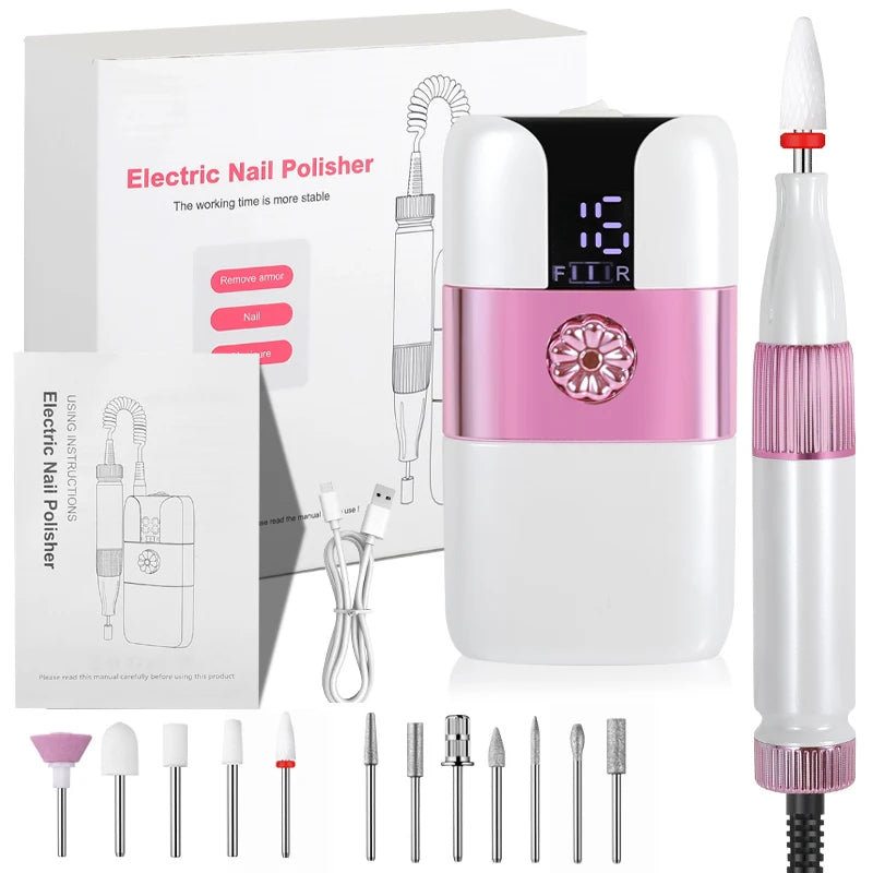 Professional Rechargeable Electric Nail Drill File Kit
