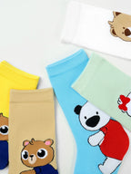 Cute Teddy Bear Print Crew Socks for Women