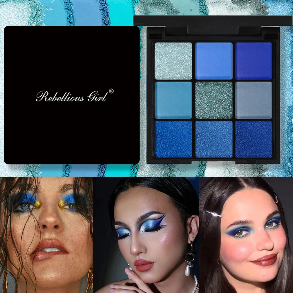 9-Color Blue Eyeshadow Palette for Festivals and Parties