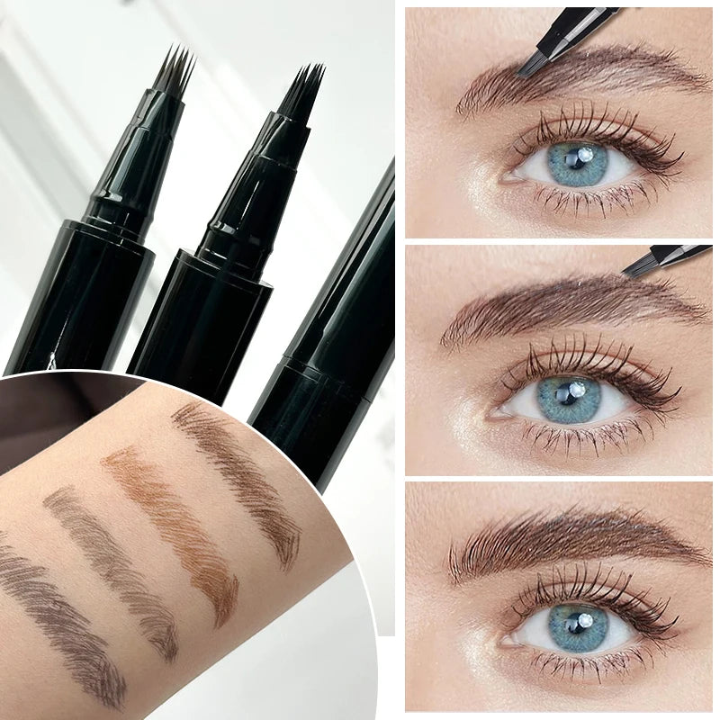 Waterproof 4-Tip Liquid Eyebrow Pen for Natural Brows