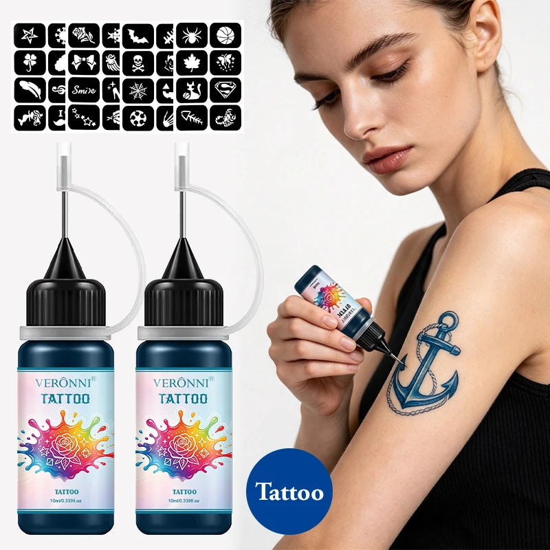 Temporary Henna Body Art Tattoo Juice Kit with Stencils