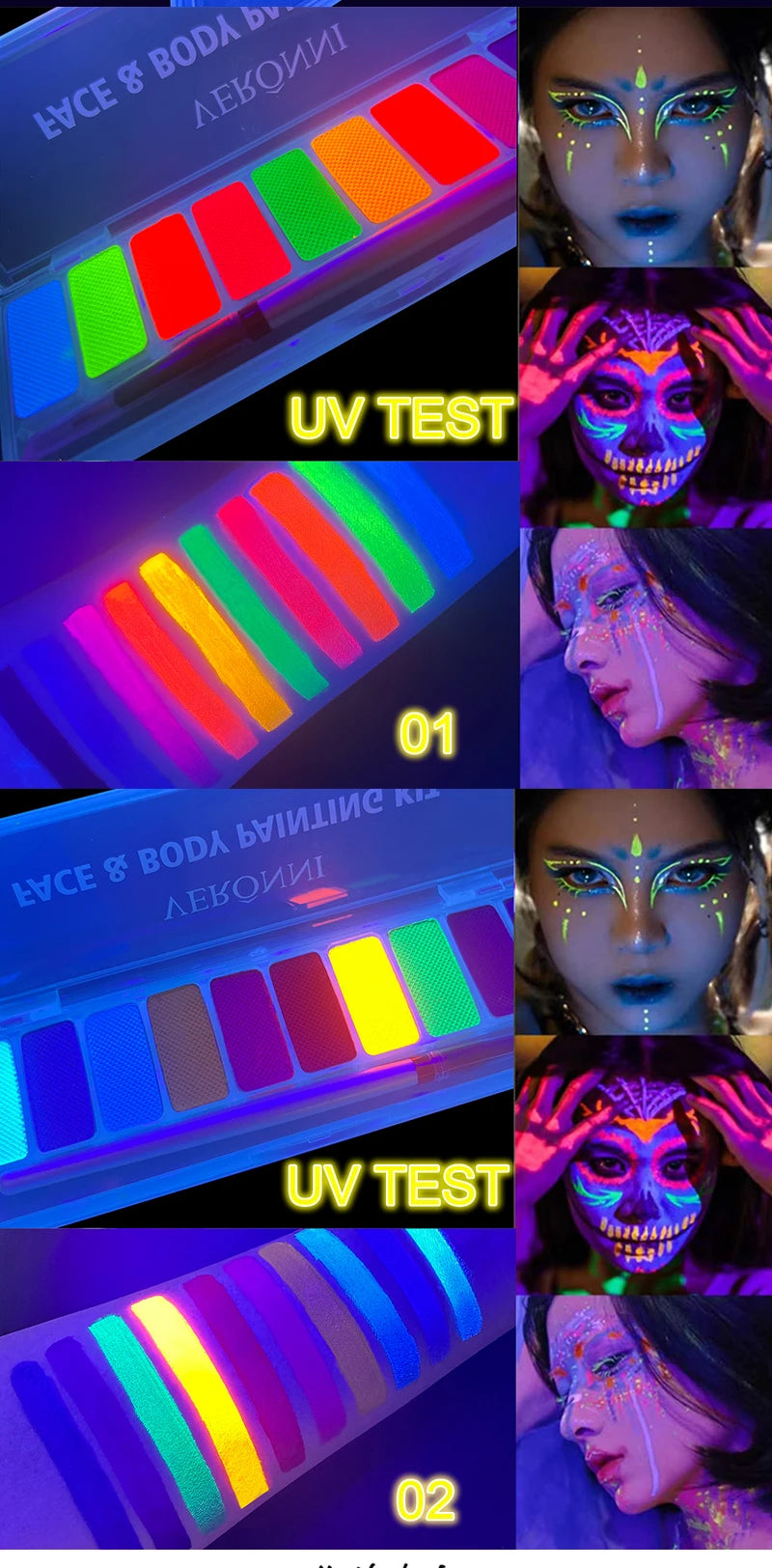 10-Color UV Glow Face and Body Paint Palette