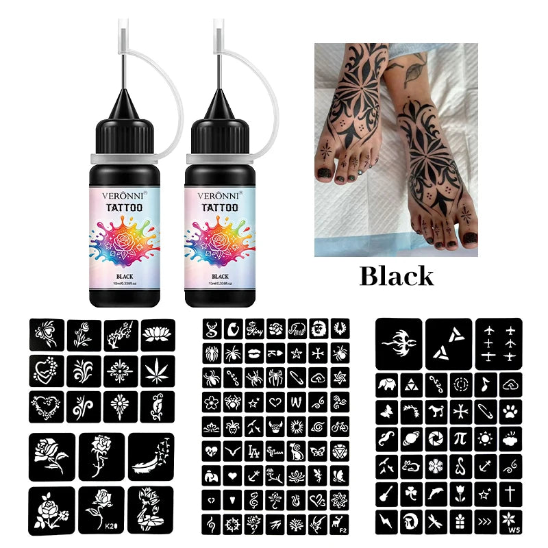 Temporary Tattoo Ink Kit with Stencils for DIY Body Art