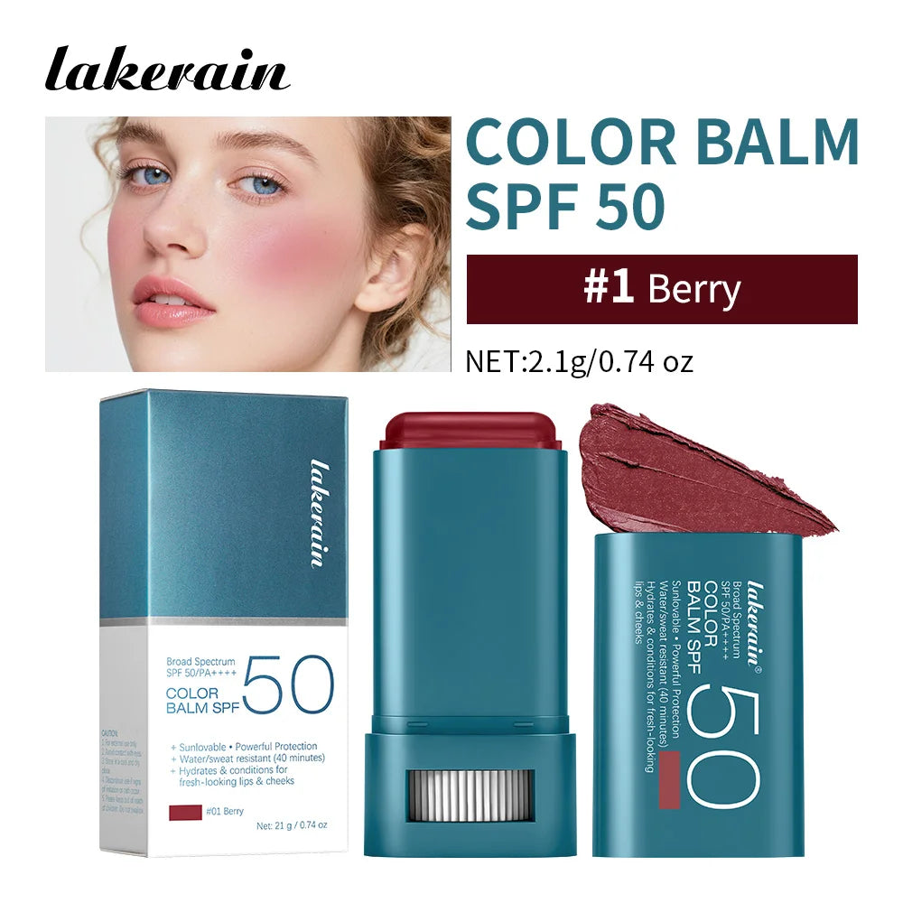 SPF 50 Tinted Sunscreen Blush Stick for Cheeks and Lips