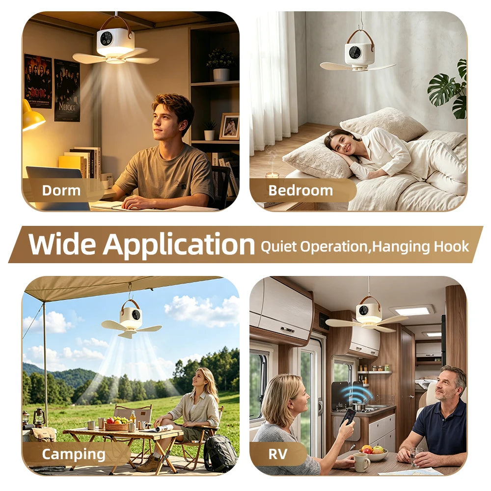 Portable Rechargeable Ceiling Fan with LED Light and Remote - 6