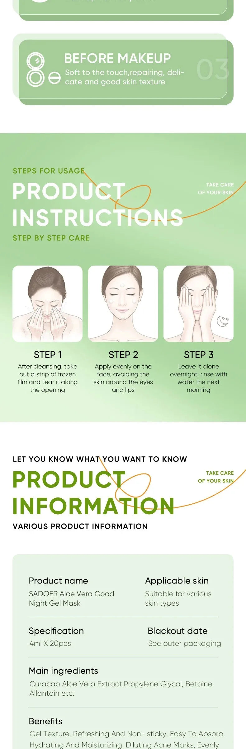 Hydrating Aloe Vera Overnight Gel Facial Masks - 15
